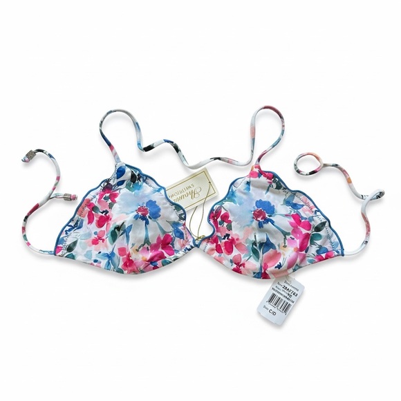Shoshanna Floral Bikini Top C/D Cup Pink Blue Ruffle NWT Designer Swim